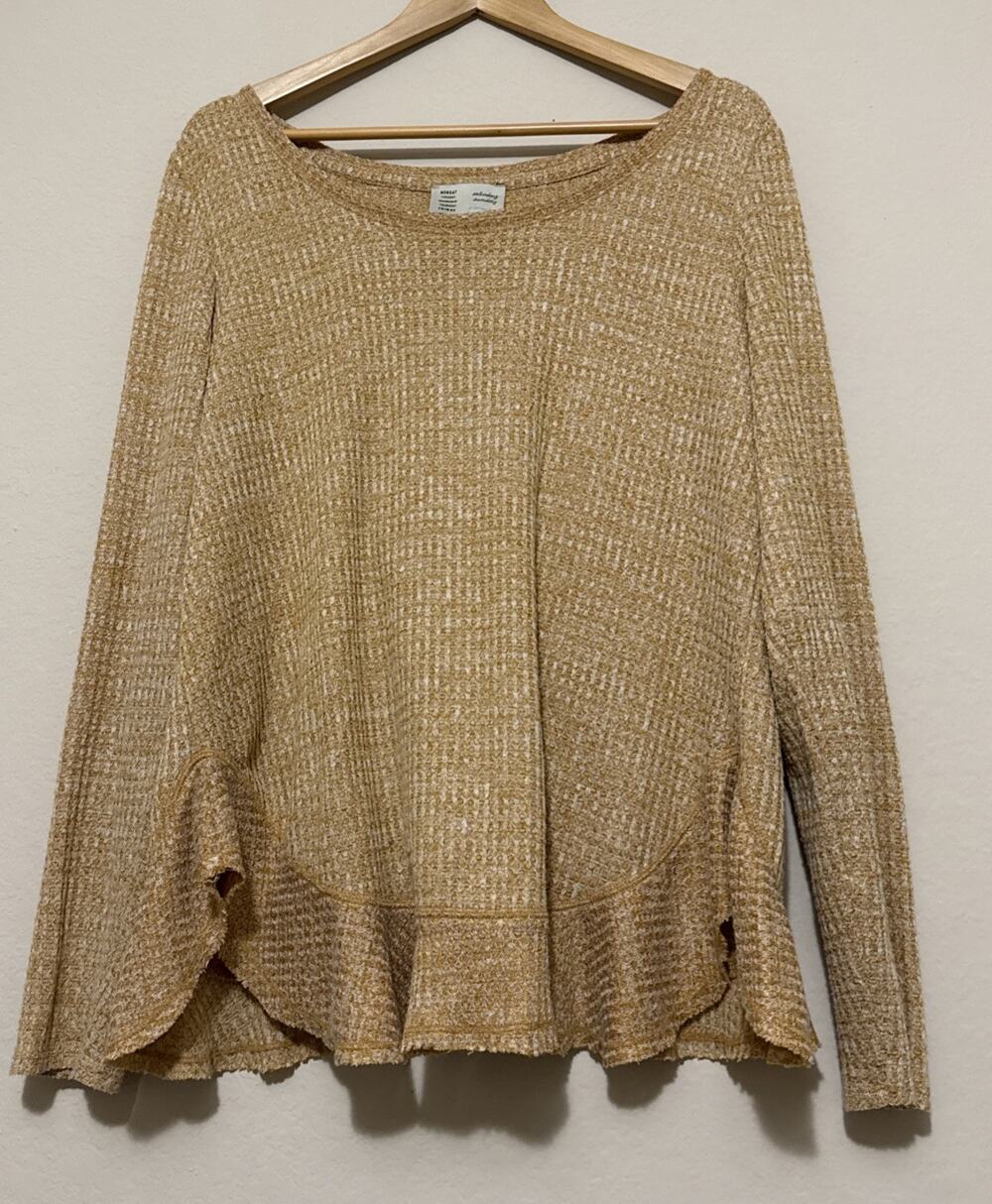 Saturday Sunday Anthropologie Yellow Ruffle Back Long Sleeve Top L
